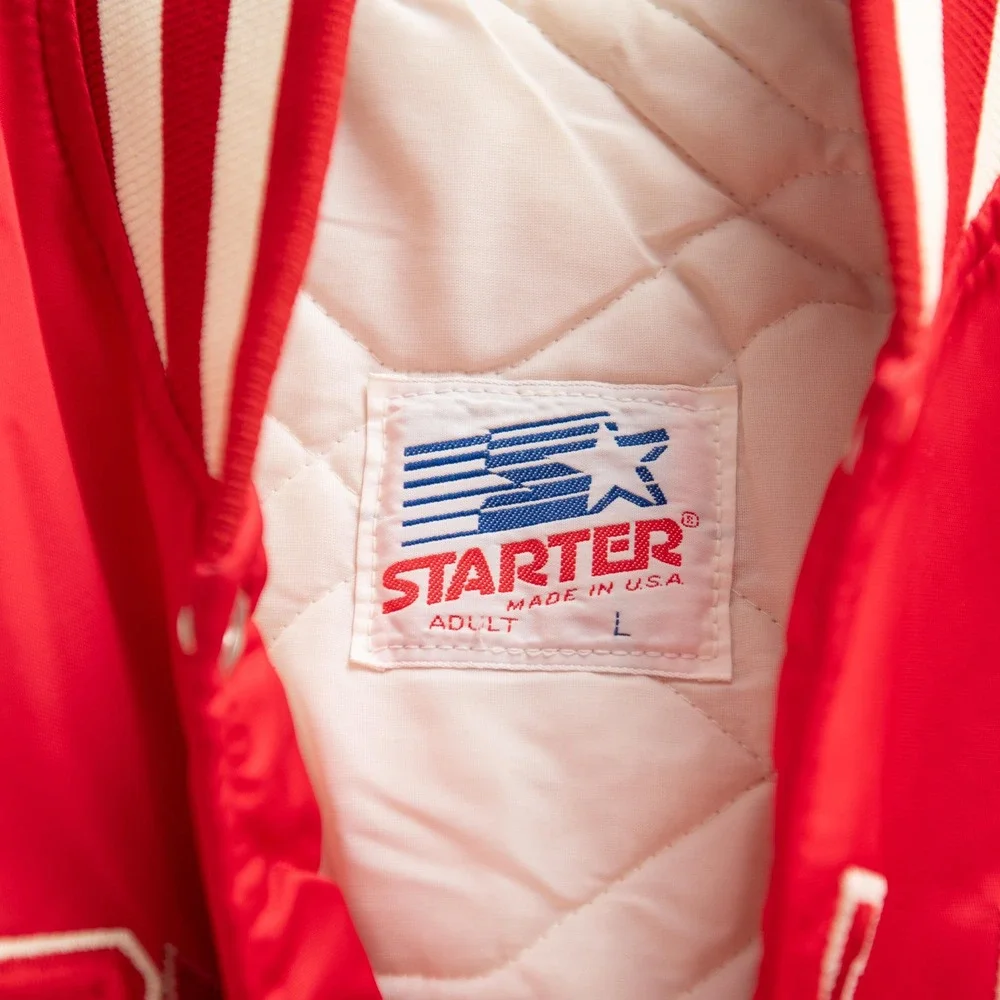 VTG Starter Maryland Terrapins Red Satin Varsity Bomber Jacket Men L Retro 80s - Picture 4 of 8